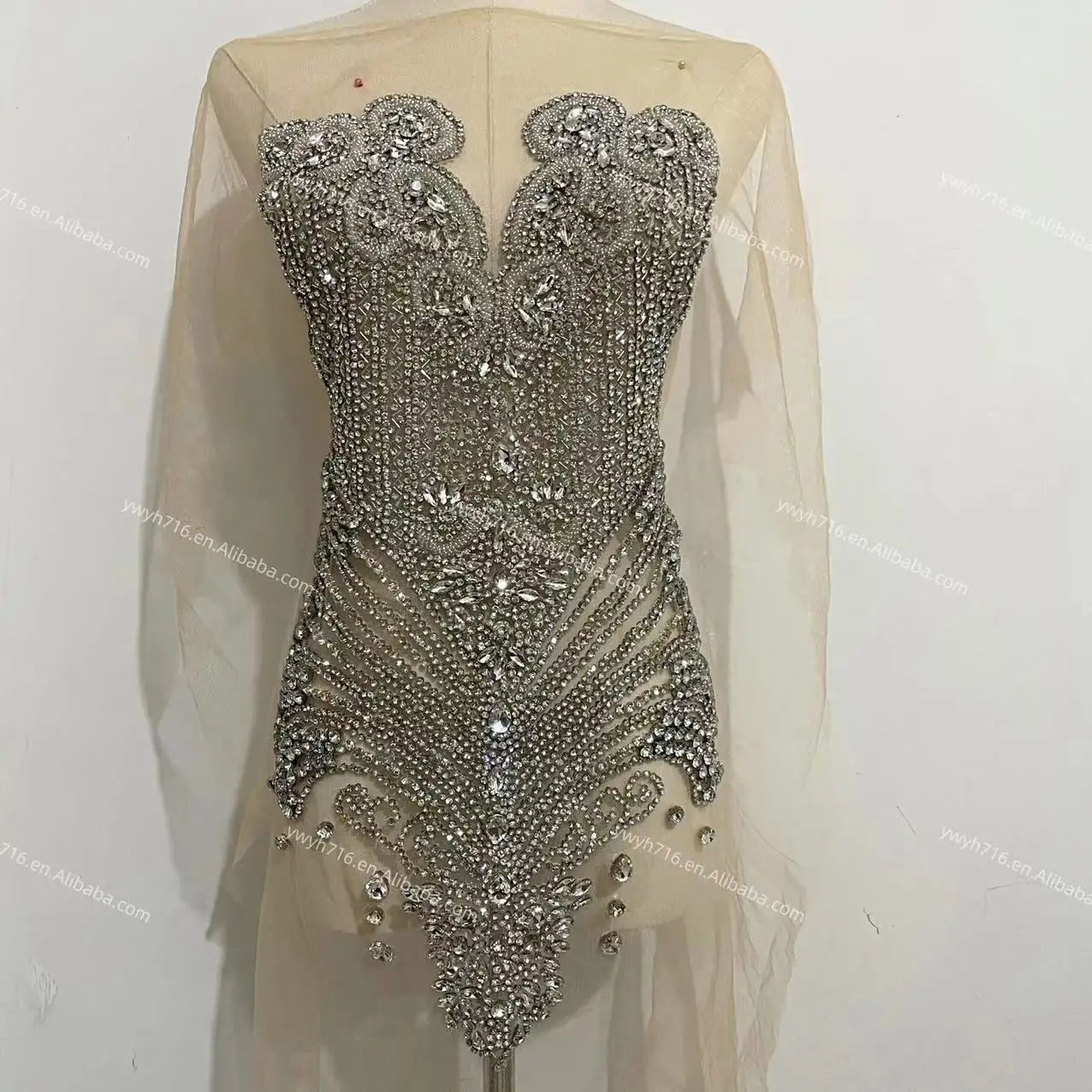 Gelinlik paneli için tam kristal gümüş altın AB Rhinestone kristal aplikler