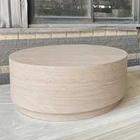 Table basse ronde de style Japandi avec texture travertin pour la décoration intérieure, appartement, villa, salon, hall d'hôtel, directement de l'usine