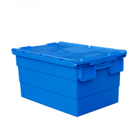 Boîte logistique à insertion inclinée à couvercle bleu 600*400*340mm Poubelle de rangement en plastique empilable