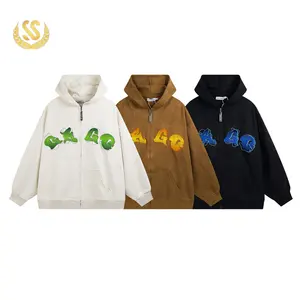 Suede Fabric Hoodie Custom Logo Chenille Patch Embroidery Jacket Mens High Quality Oversized Hoodies