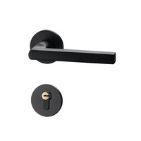Ensemble de poignée de porte intérieure en alliage d'aluminium noir mat minimaliste moderne avec serrure à mortaise et rosette pour porte en bois