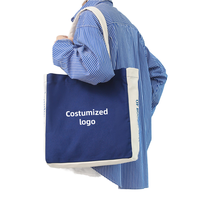 Sacs fourre-tout en toile de coton pour femmes, personnalisés, recyclés, à motif de dessin animé, bleus, réutilisables, pour le shopping