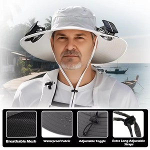 Wholesale Top Ranking Mens Hat with 2 Solar Fan Summer Wide Bucket Powered USB Charging Fishing - Product Image 4