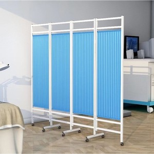 Folding Screen Partition For Hospital Clinic Medical Room Isolation With Wheels Blue Fabric Panels - Product Image 4