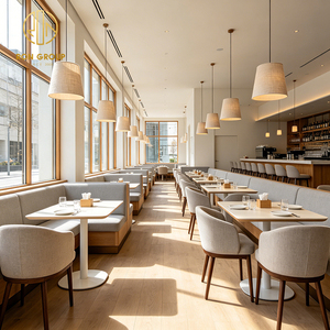Ensemble de mobilier commercial Ron Group, sièges de banquettes personnalisés, chaise rembourrée en tissu, table carrée en bois massif pour <span class=keywords><strong>restaurant</strong></span> - Product Image 3