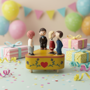 Boîte à musique avec figurines de garçon et fille coquins s'embrassant, sculpture en bois magnétique rotative, entièrement faite à la main, cadeau d'anniversaire - Product Image 3