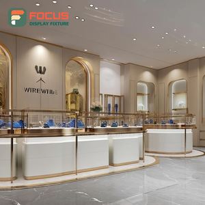 Muebles de Exhibición para Joyería de Lujo Minimalista, Mostrador de Centro Comercial con Acabado Laminado y Vitrina de Vidrio - Product Image 3