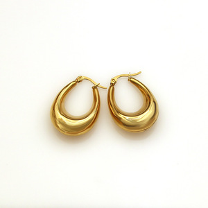Oval Hollow Titanium Steel Hoop Earrings U Shaped Gold Unisex Everyday Wear Geometric Design - Product Image 5