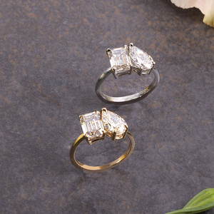 Bague de fiançailles MaiYi Toi Et Moi en émeraude et poire, or jaune 14k 18k, bague en moissanite et <span class=keywords><strong>diamant</strong></span> pour fiançailles et mariage - Product Image 4