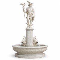 Fontaine en marbre romain en gros avec statue de Mercure, caducée, fonction aquatique, dauphin sculpté à la main, éclairage RGB/Laser, IP68