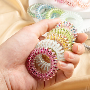 Élastique à cheveux en forme de cordon téléphonique, couleur dégradée, haute élasticité, en résine plastique, accessoire capillaire décontracté pour femme, Printemps 2024 - Product Image 4