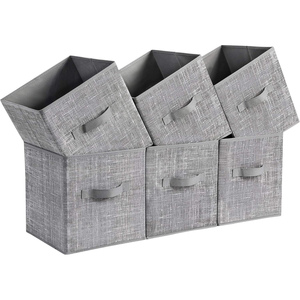 Best Price 6pcs 11-Inch <b>Collapsible</b> Non-Woven Fabric <b>Storage</b> Cube Boxes Double Handles Functional Foldable Organizer Bins Wood - Product Image 1