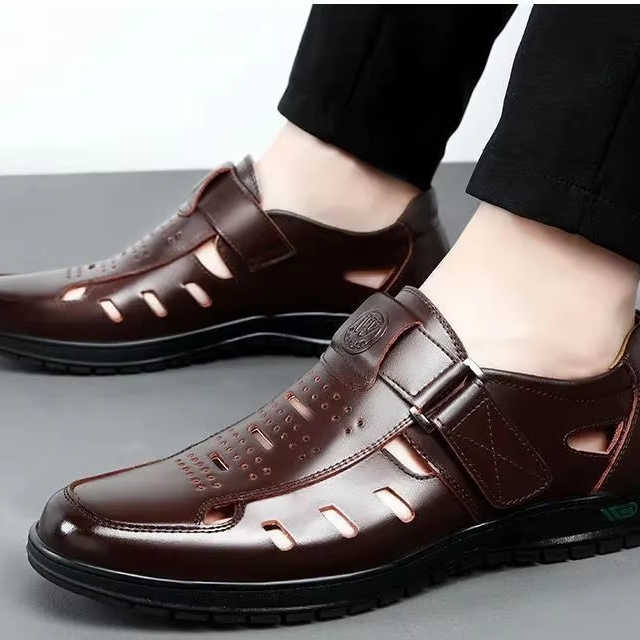 saferido New Black Men's Summer Sandals Pu Leather Buckle Strap Dress Shoes for Men with Free Shipping Business Formal Shoes Men