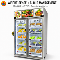 Distributeur automatique intelligent de produits frais avec capteur de poids, réfrigérateur à double porte, écran LCD 22 pouces, 5 niveaux, 20 paniers, libre-service 24h/24 et 7j/7
