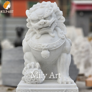 Outdoor Hand Gesneden Levensgrote Marmeren Foo Honden Standbeeld Custom Size Te Koop - Product Image 1