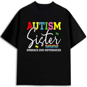 Camiseta para Hombre con Diseño de Hermana de Persona con Autismo, 100% Algodón, Cuello Redondo, Manga Corta, Ropa Promocional, Talla Adulto - Product Image 1