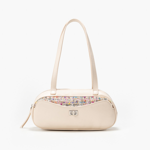 Sac à bandoulière beige avec nœud, garniture texturée, fermeture à loquet, sac à main à sangle unique pour les voyages quotidiens - Product Image 1