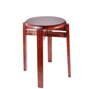 Taburete Redondo de Madera Maciza Color Marrón Rojizo, Muebles Apilables para Sala de Estar - Product Image 1