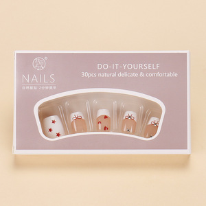 Xiaohongshu Venta caliente usable borde blanco francés hecho a mano arco de corazón puntas de uñas falsas desmontables - Product Image 4