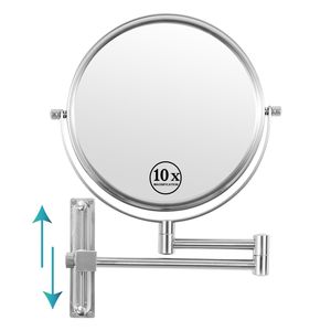 Miroir de maquillage rond mural Db, 8 pouces, grossissement 3X, finition chromée, bras pivotant réglable en hauteur - Product Image 1