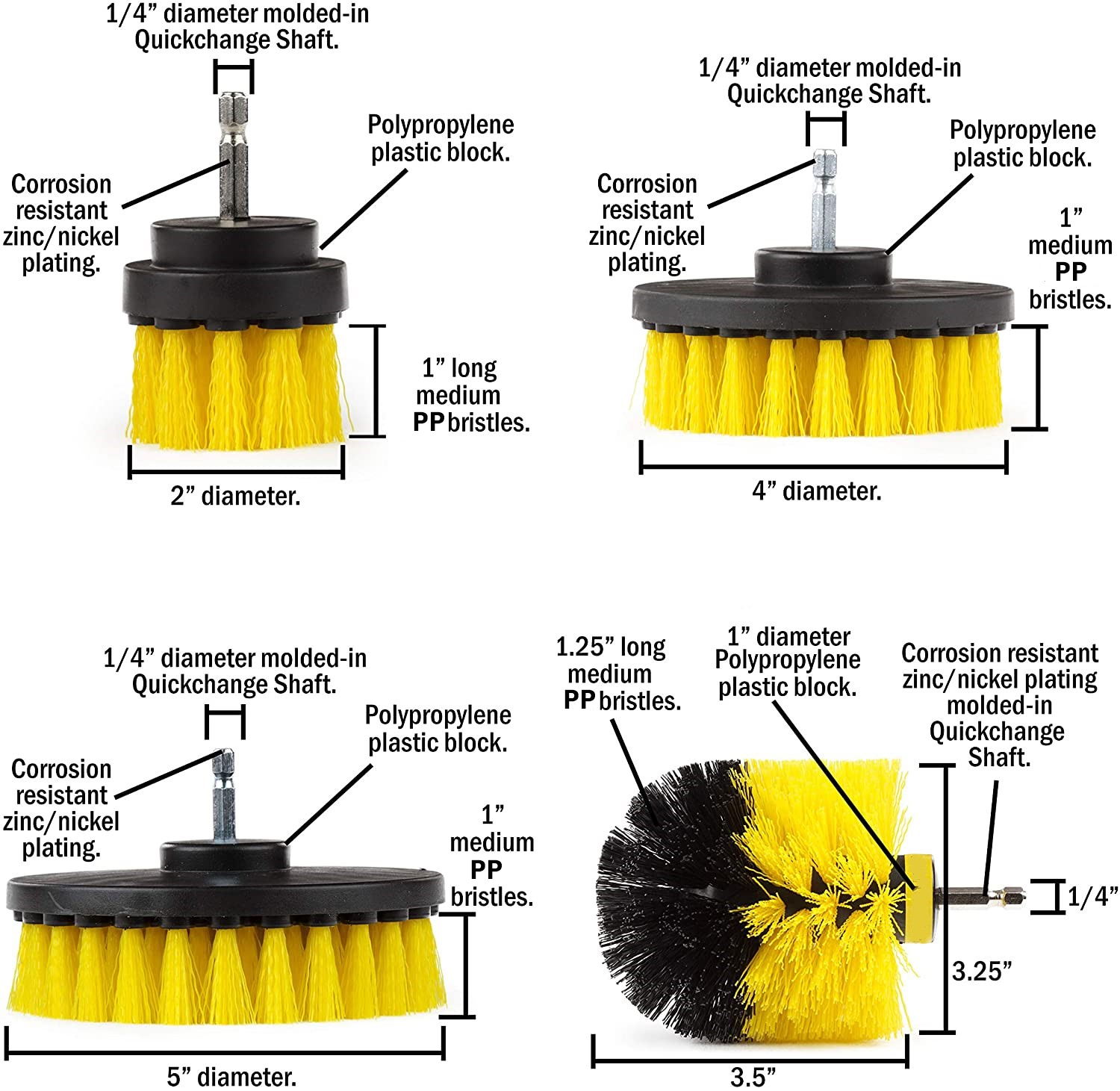 2'' 3.5'' 4'' 5" Drill Scrubber Brush Kit Cleaning 5Pcs/Set