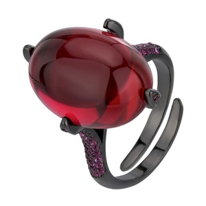 Minimalist High Quality Jewelry Eco-friendly Copper Oval Cut 13*18mm Red Corundum Zircon Solitaire <b>Adjustable</b> Band <b>Ring</b> Setting - Product Image 1