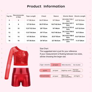 6-16 bambini ragazze Performance <span class=keywords><strong>costumi</strong></span> da ballo Top da ballo manica lunga Top Crop con <span class=keywords><strong>vita</strong></span> <span class=keywords><strong>alta</strong></span> Shorts set per Party Jazz Dance - Product Image 6