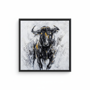Abstract Bull Tempered Glass Wall Art: Modern Loft Decor Printed Canvas,<b>BLACK</b> <b>FRAMED</b> CANVAS - Product Image 2