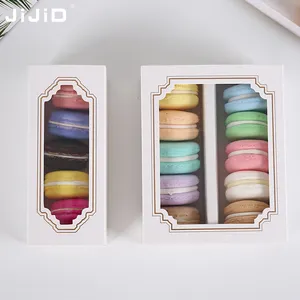 JIJID Bakery Paper box 3 6 10 Pieces Printed Logo Transparent Window Custom Design Macarons Packaging Boxes