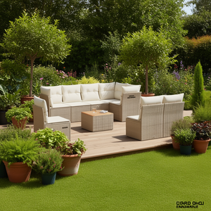 Ensemble de canapés de jardin en rotin beige crème 6 places, résistant aux intempéries, mobilier d'extérieur au design contemporain - Product Image 2