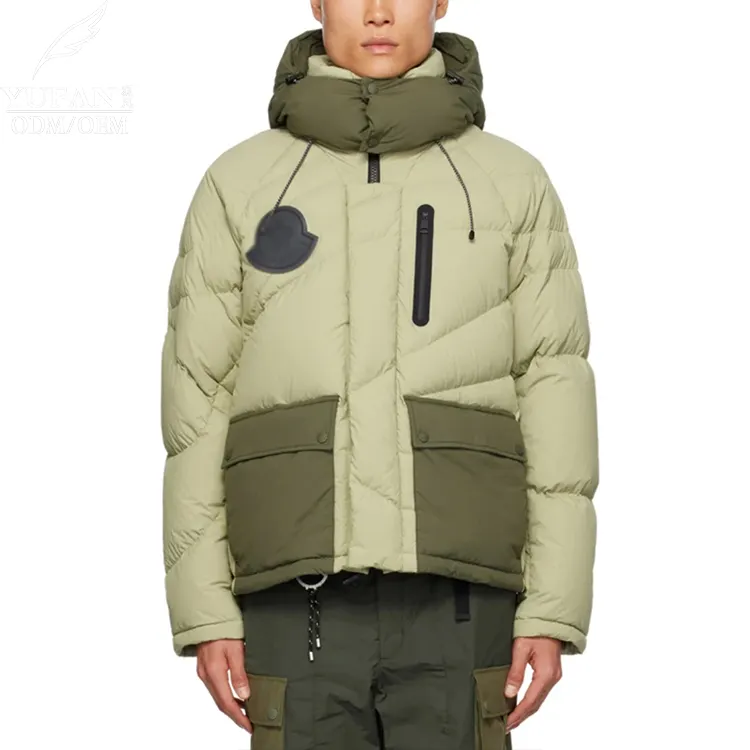 YuFan Custom OEM ODM Green Khaki Chestnut Down Jacket Designer Quilted Nylon Puffer Jacket Hooded Men