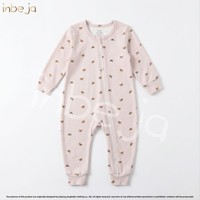 Jumpsuit Bayi Katun Bermotif Resleting Pola Landak/Sayap Lebah/Bintik Lengan Panjang Bodysuit Bayi Baru Lahir Kerah Berlabel Musim Panas Santai Unisex