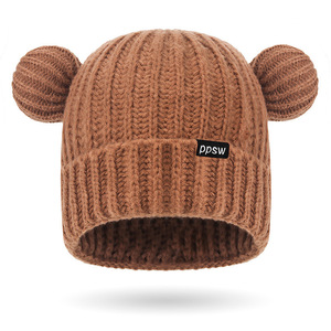 Japanese Style Knitted Beanie With Bear Ears Coffee Color Warm Windproof For Women Autumn Winter Hat - Product Image 2