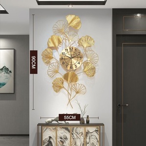 90X55CM Vente à Chaud Feuille d'Or 3D Grande Horloge Murale en Métal Silencieux Nouveau Décor à la <span class=keywords><strong>Maison</strong></span> 2025 Décoration Montre Dropshipping <span class=keywords><strong>Maison</strong></span> Vente - Product Image 3