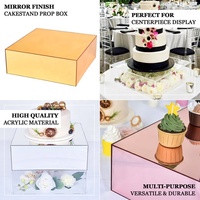 Boîte à gâteau carrée en acrylique argentée de 14 pouces, centre de table, présentoir à cupcakes, support surélevé avec fond creux, fête d'anniversaire