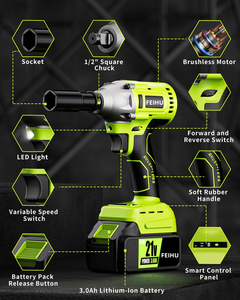 21Vコードレスブラシレスインパクトレンチ頑丈DIY電動バッテリー600N最大トルク4000mAhバッテリーサポート - Product Image 4