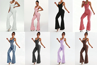 Yimo Nouvelle Combinaison de Yoga Une Pièce pour Femme, Taille en V, Motif Léopard, Dos Croisé, avec Coussinets, Style Pantalon Évasé, pour la Gym