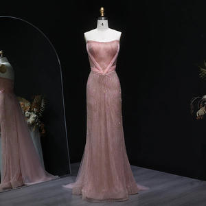 فستان سهرة فاخر وردي حورية البحر مع قطار مطرز بالخرز الذهبي والأسود للنساء حفل زفاف ، عربي Abito Da Sposa Lsz023 - Product Image 1