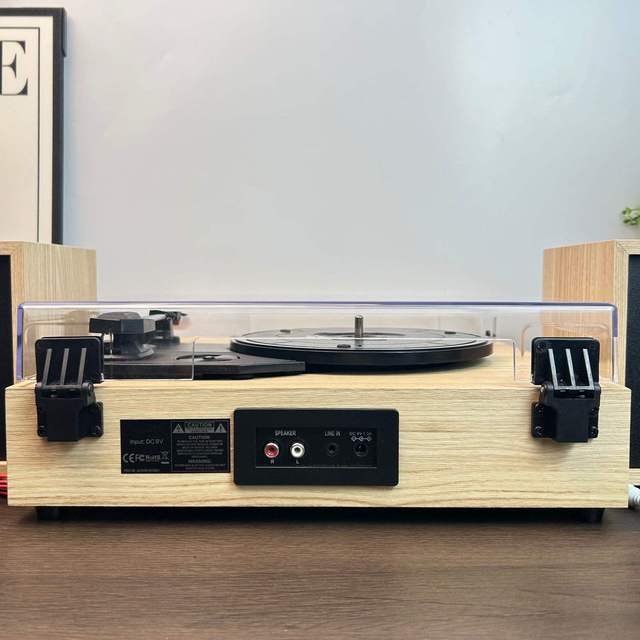 Custom Wooden Turntable with External Speakers 3 Speed Vinyl Record Player Multiple Input Modes Retro Audio System