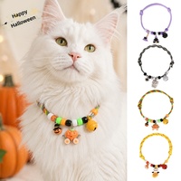 Collier pour chat et chien tricoté à la main pour Halloween, réglable, en fil de coton, motif citrouille effrayant, accessoire pour animaux de compagnie