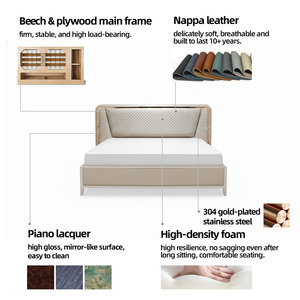 <span class=keywords><strong>Lit</strong></span> en cuir capitonné gris argenté et blanc avec tête de <span class=keywords><strong>lit</strong></span> haute et tables de chevet |   Meubles de chambre à coucher King Size - Product Image 2