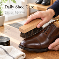 Brosse de nettoyage et de polissage rectangulaire en bois de hêtre et crin de cheval pour chaussures et bottes en cuir, pour dépoussiérage et brillance