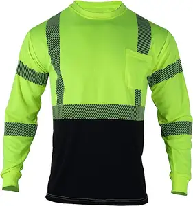 Long Sleeve ANSI Class 2 Safety Reflective High Visibility T Shirts For Men