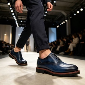 Wholesale Freshly Made Pointed Toe Black <strong>Blue</strong> <strong>Brogue</strong> Cowhide Oxfords Good Quality Handmade Luxury Leather Shoes for <strong>Men</strong> - Product Image 1
