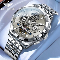 Montre mécanique automatique pour homme en acier inoxydable 3251 avec affichage de la date, design squelette ajouré, étanche 5 ATM, idéale pour le dropshipping