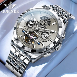 Montre OUPINKE 3251 pour homme, automatique, date automatique, squelette ajouré, luxe, mécanique, étanche. - Product Image 1
