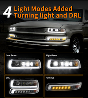 Faros Delanteros LED DRL Negros + Luces de Parachoques, Faro Delantero LED de Proyección de Luz Alta/Baja para Chevy Silverado 199-2002/Tahoe Suburban 2000-2006