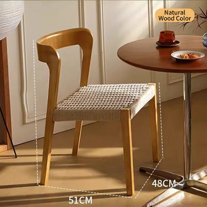 Silla de Comedor de Madera Maciza Estilo Mediados de Siglo con Respaldo Curvo y Asiento Tejido Natural para Comedor, Sala de Estar y Apartamento - Product Image 4
