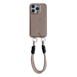 Coque de téléphone élégante en cuir PU avec fente pour carte et lanière, housse de téléphone antichoc pour iPhone 17 16 15 14 <span class=keywords><strong>13</strong></span> 12 Pro Max Plus - Product Image 1