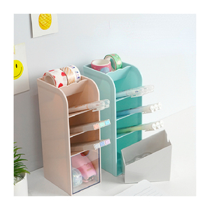 New Arrival Multi-grid pen Organizer plastic Pencil holder desktop Office Stationery brush pot container pen holder with drawer